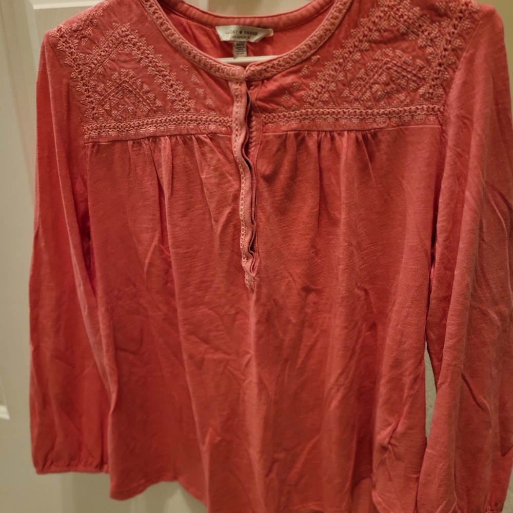 Lucky Brand Coral Lace Accent Blouse
